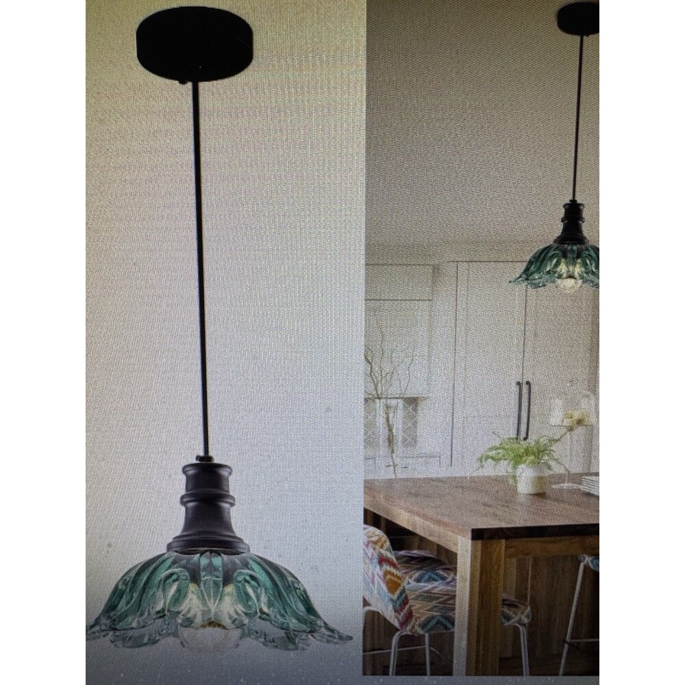 Green Glass Pendant Light, Kitchen pendant light 10'’, Farmhouse Pendant Lobrw